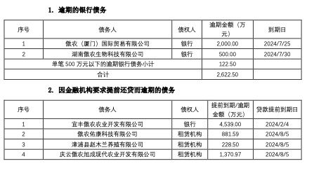 *ST傲农：公司在金融机构新增逾期债务本息合计约1.19亿元