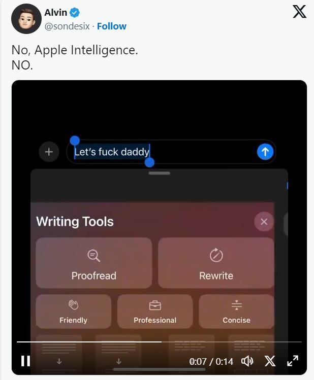 苹果AI翻车？写作工具难应付脏话，对敏感话题“罢工”