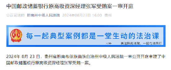 中国邮政储蓄银行原高级资深经理张军受贿案一审开庭