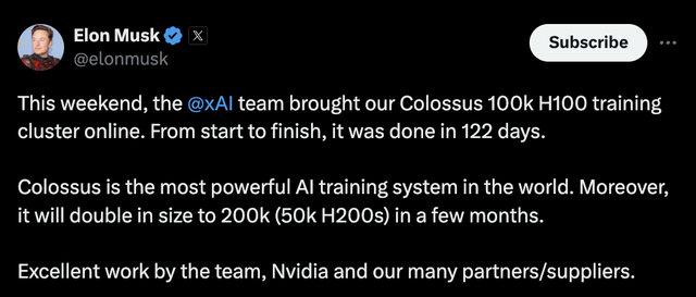 马斯克：史上最强AI训练集群上线，将再增加10万颗GPU  第2张