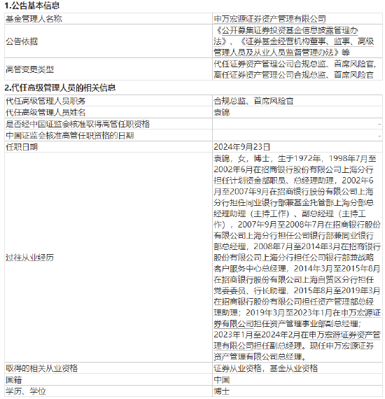 申万宏源证券资产管理孙兆军离任 总经理袁锦代任合规总监、首席风险官职务  第1张