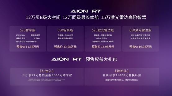 11.98-16.98万 A+王者AION RT开启预售