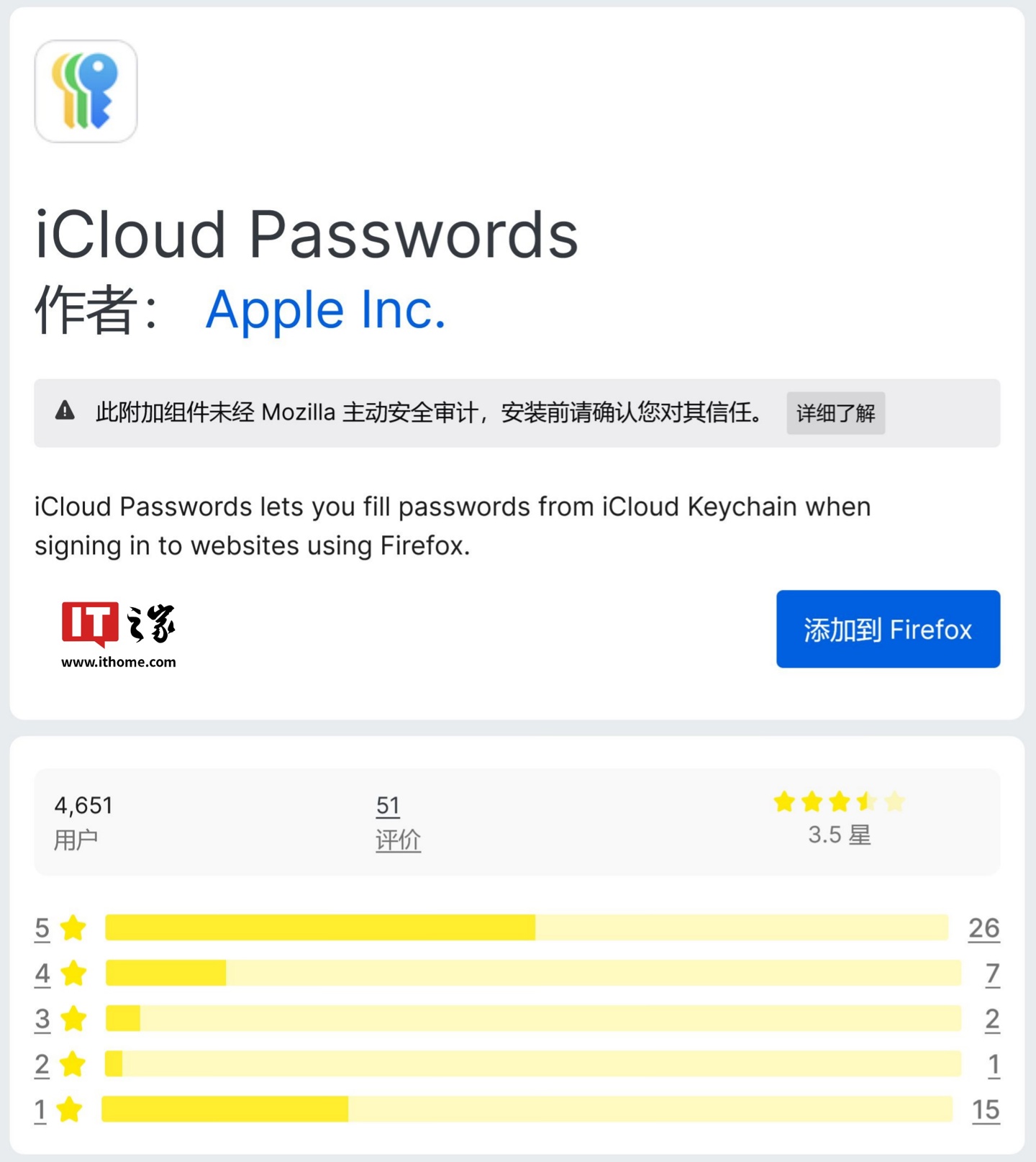 苹果推出适用于火狐 Firefox 浏览器的 iCloud Passwords 扩展